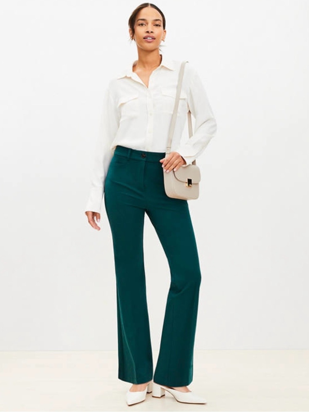 LOFT The Sutton Flare Pants Size 12 Dark Forest Green Work Trousers